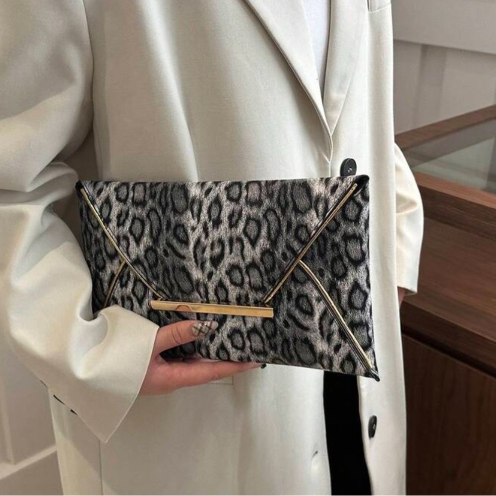 Leopard Print Clutch with Gold Accents - Picture 4 of 8